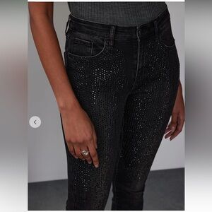 New York & Company Soho Embellished High Rise Jeans (Black Rhinestone) (Size 6)